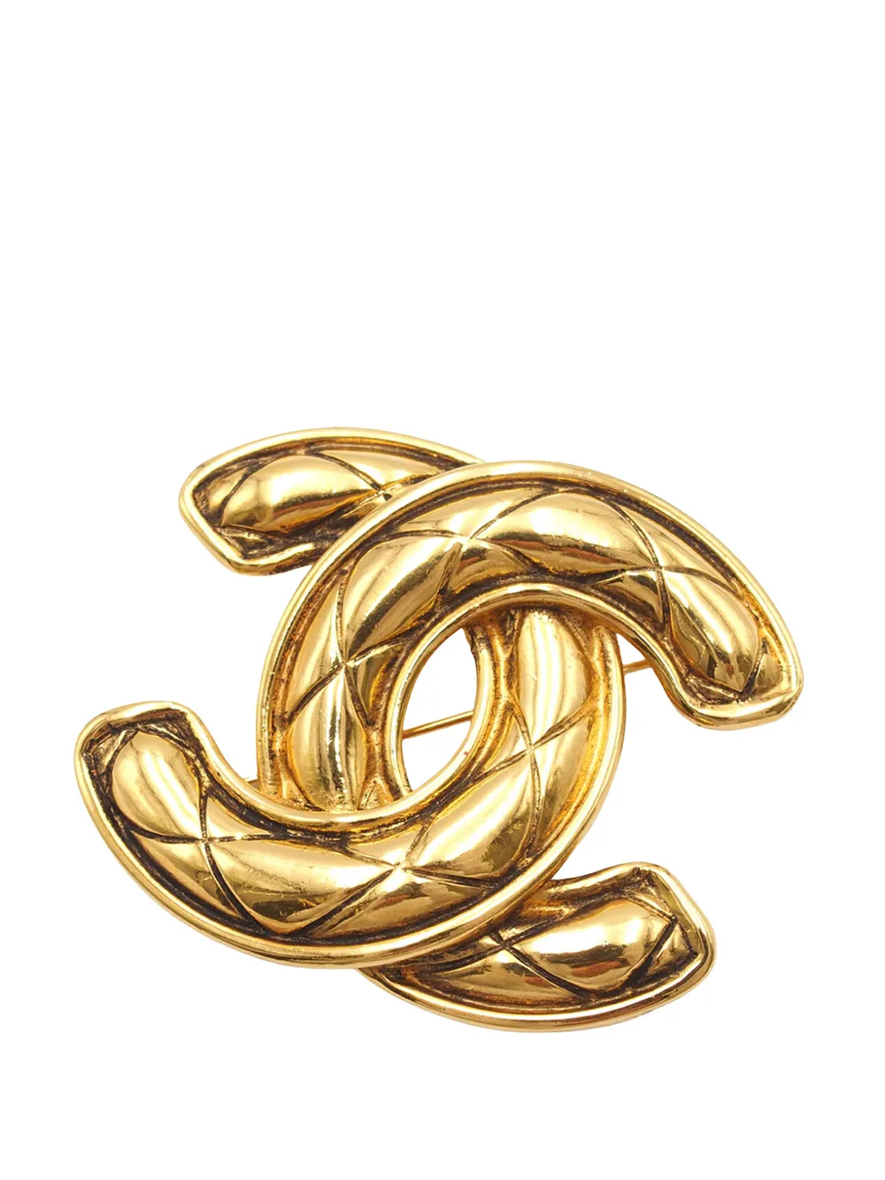 CHANEL Pre-Owned 1970-1980 Gold Plated Quilted CC Brooch costume brooch