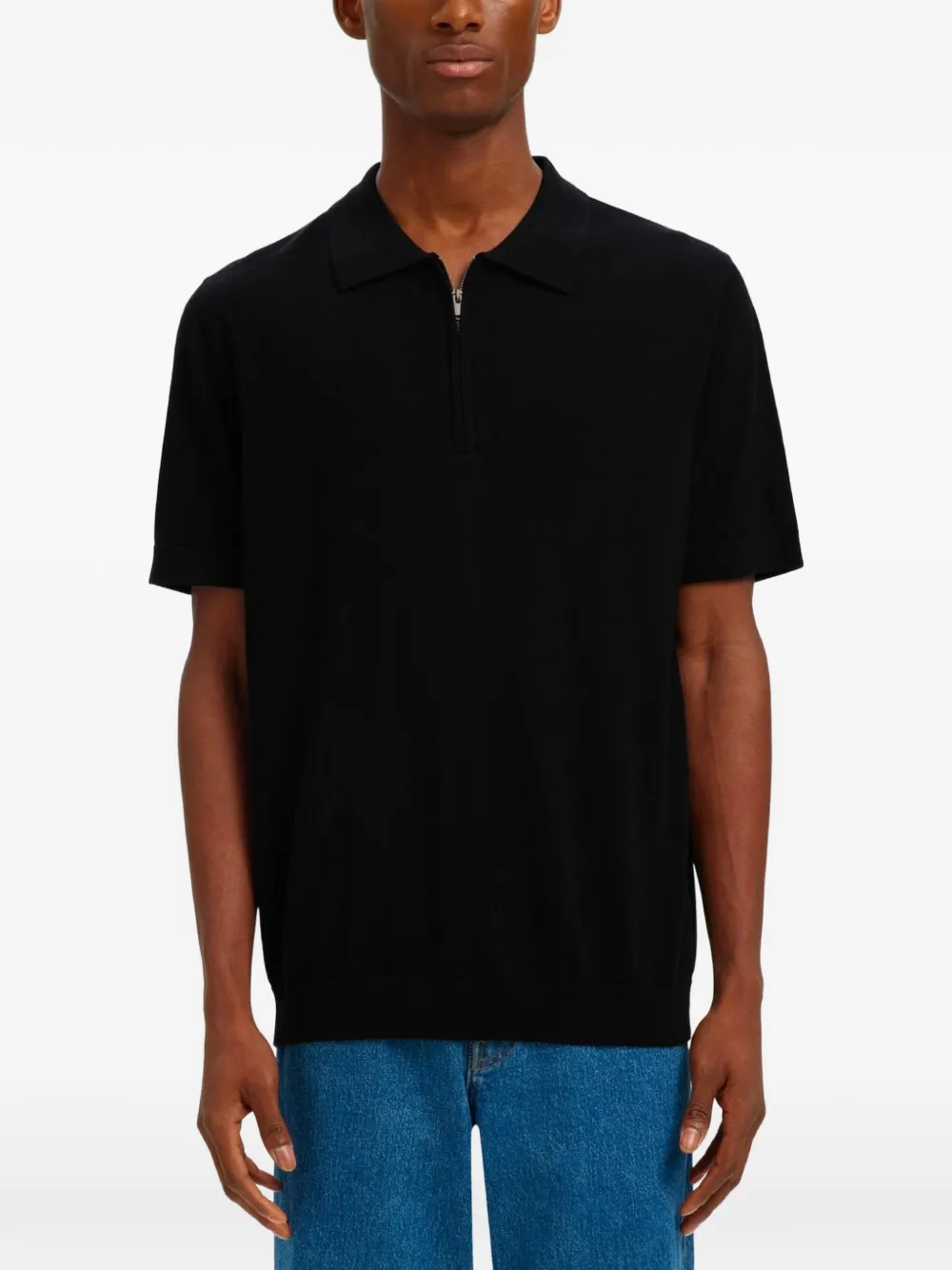  Selected Zip Polo T-shirt - Black 