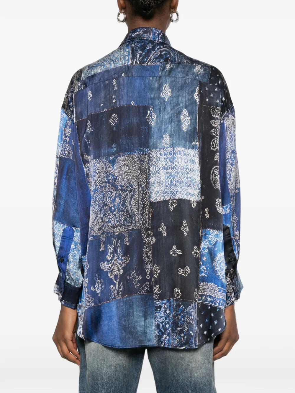 R13 Bandana blouse met patchwork Blauw