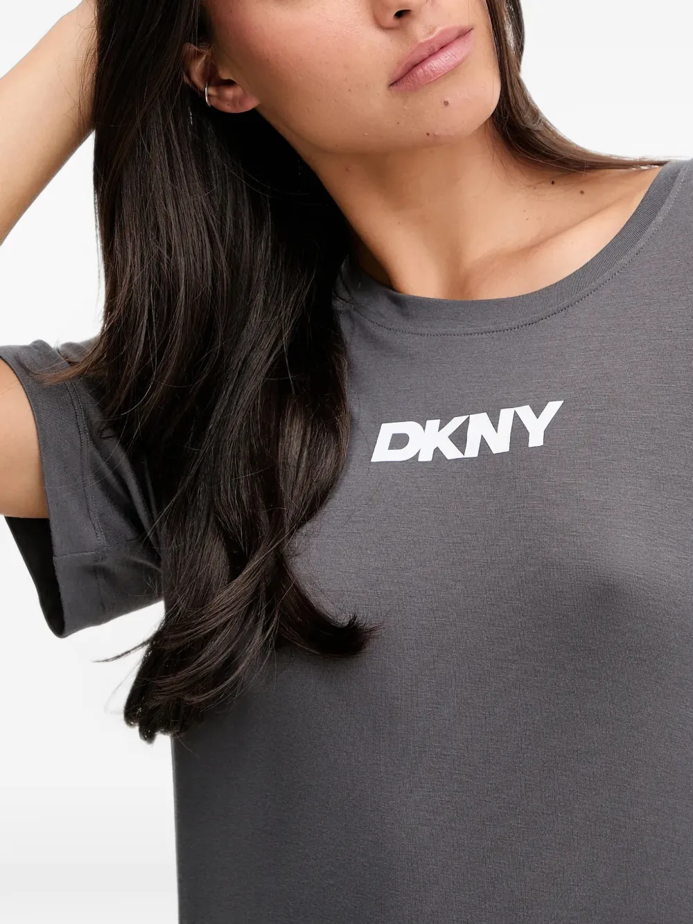 DKNY Nachtjapon met korte mouwen en logo-print Grijs