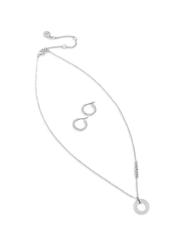 DKNY サークルペンダント ネックレス＆ピアス セット | シルバートーン 