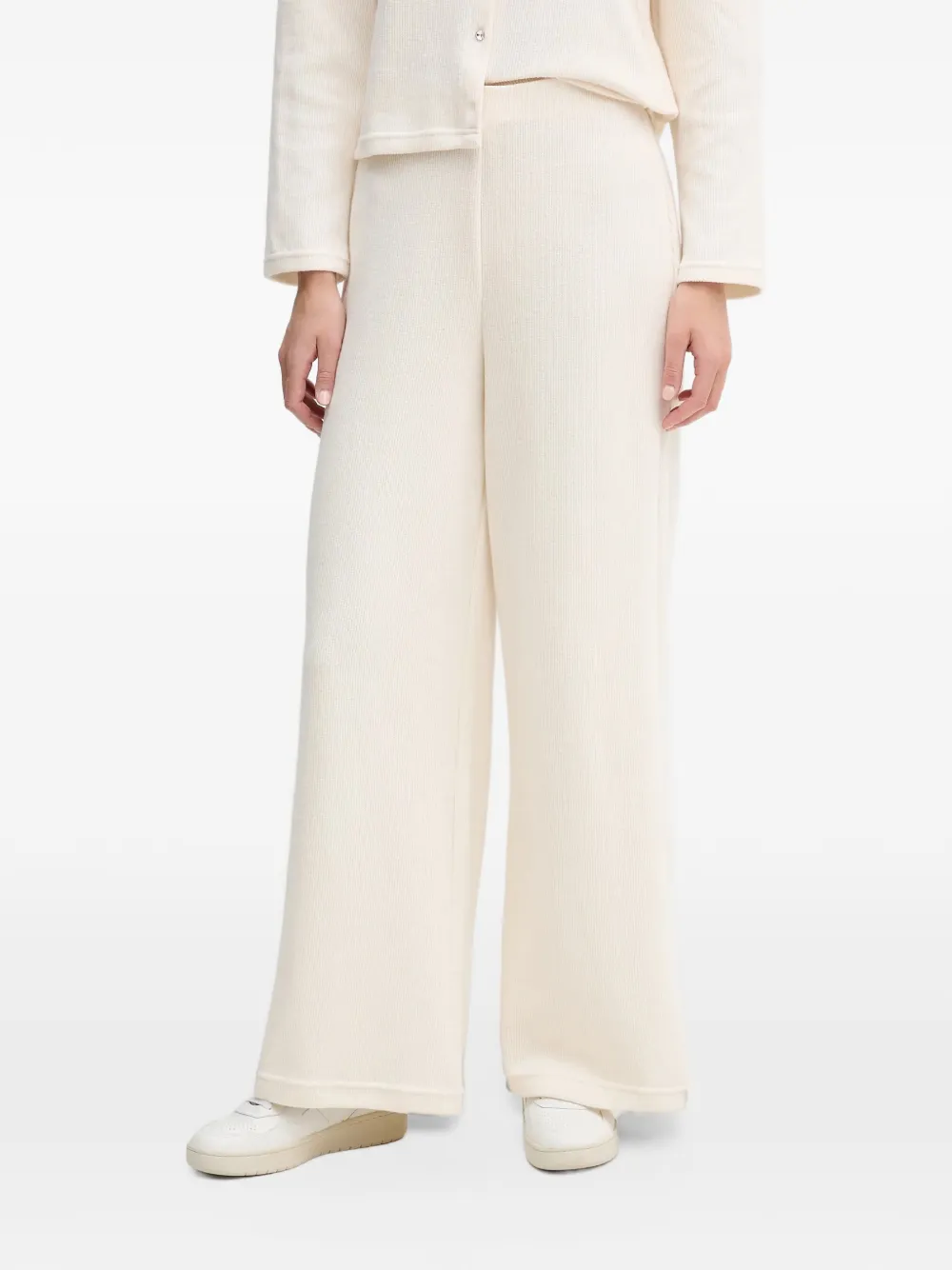 DKNY ribbed-knit wide-leg trousers Beige