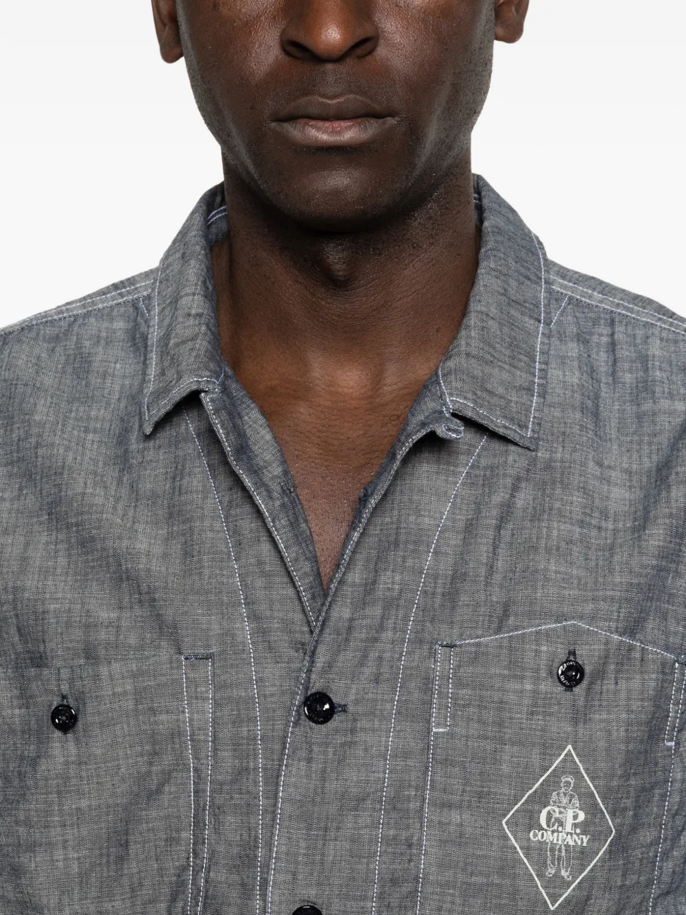 C.P. Company Chambray overhemd met korte mouwen Grijs