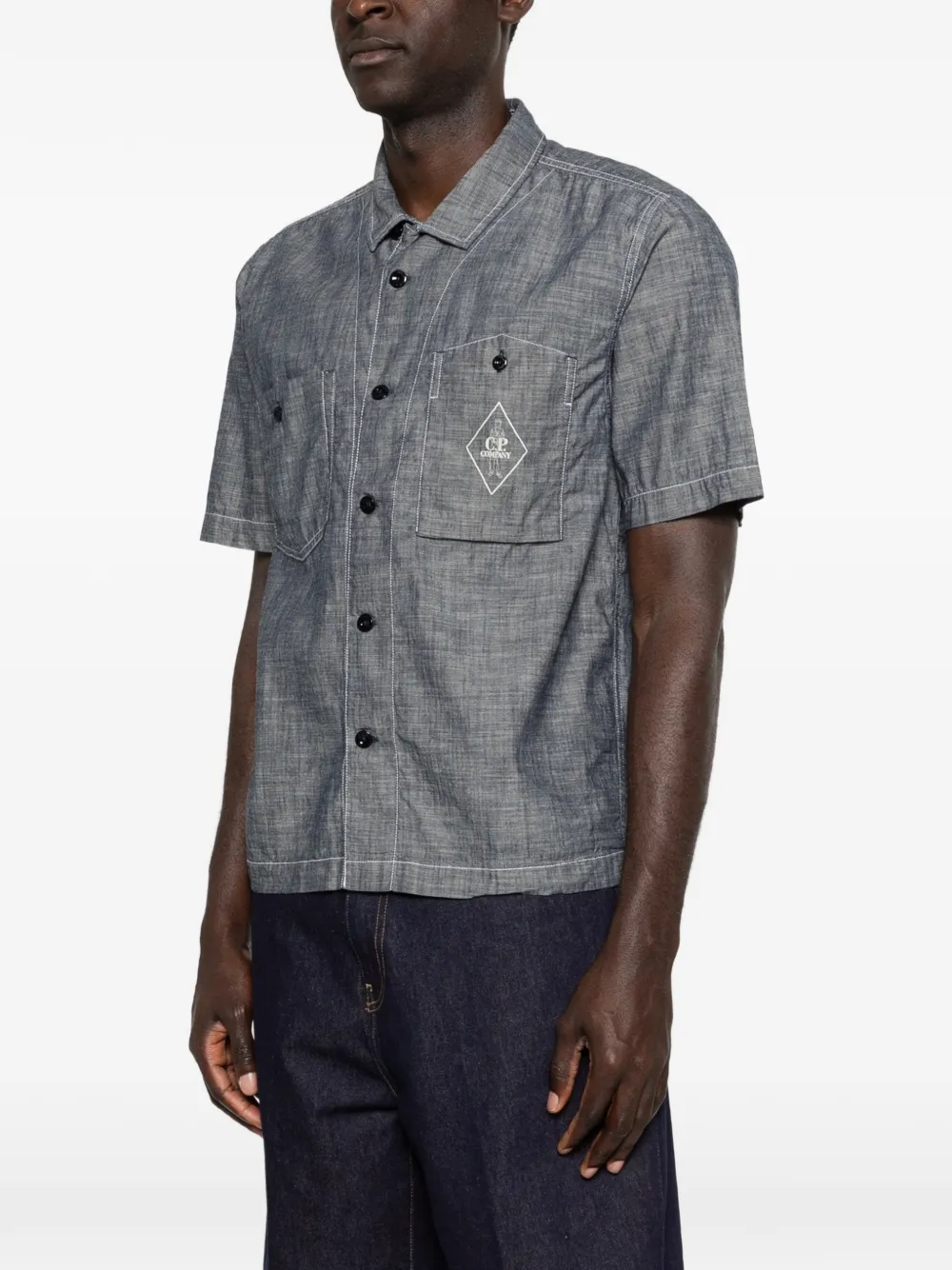 C.P. Company Chambray overhemd met korte mouwen Grijs