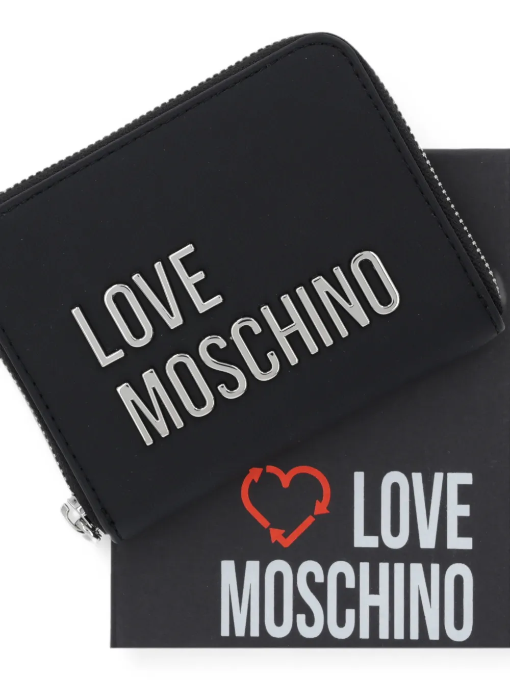 Love Moschino Portemonnee met logoplakkaat en rits Zwart