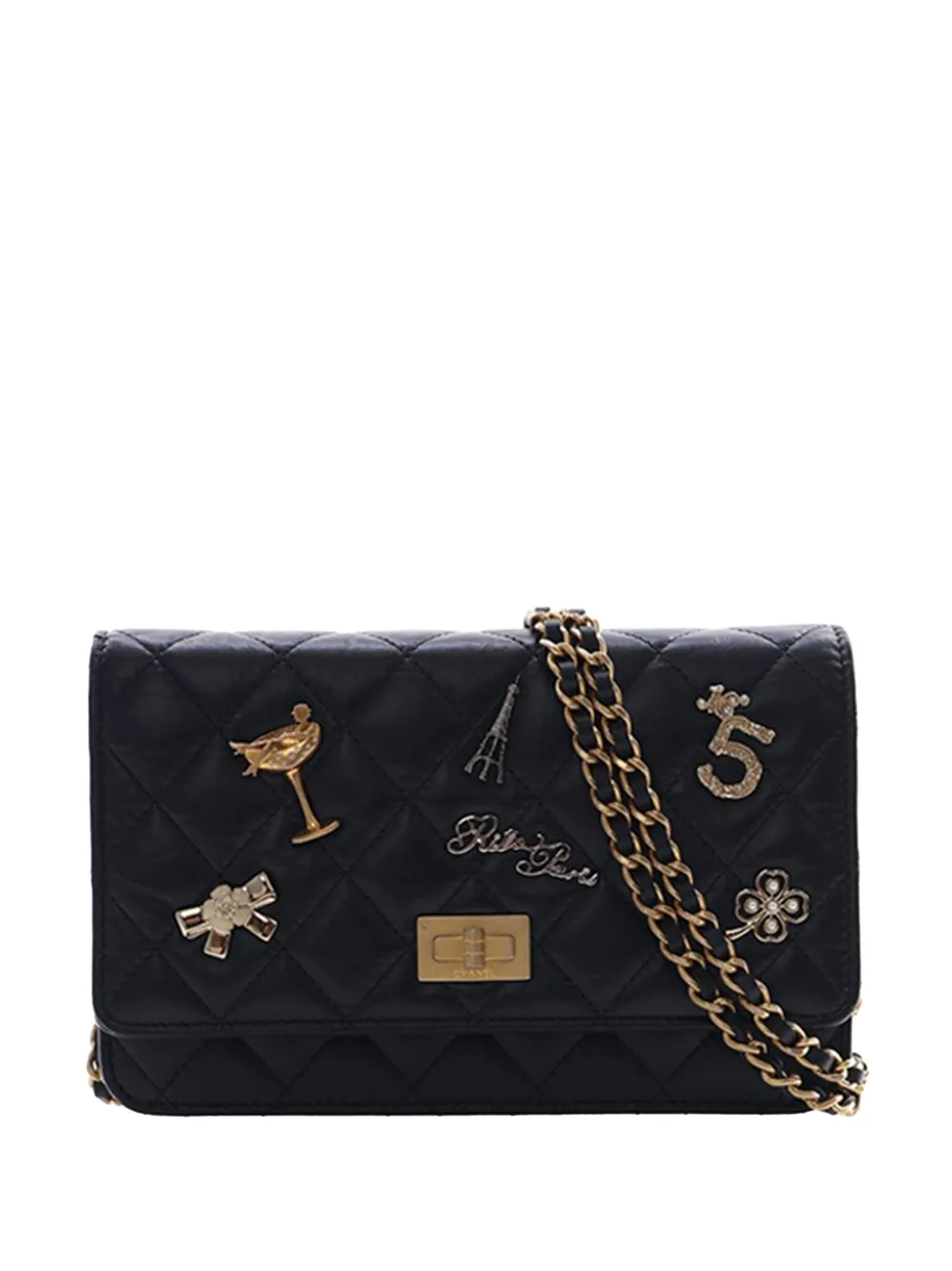 CHANEL Pre-Owned 2017-2018 Quilted Aged Calfskin Reissue 2.55 Lucky Charms Wallet On Chain crossbody bag - Black