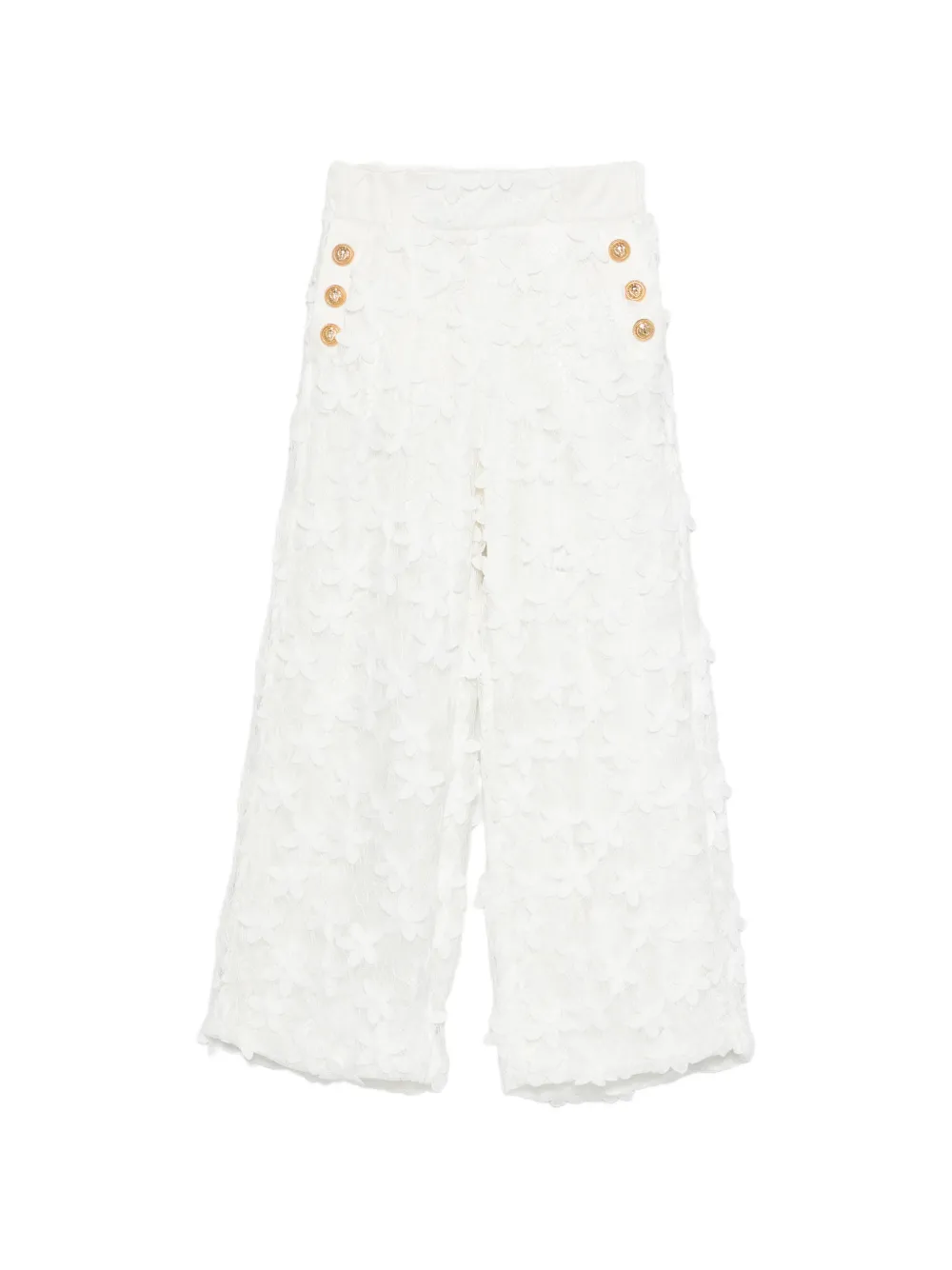 Balmain Kids flower-appliqué button-detail trousers - Bianco
