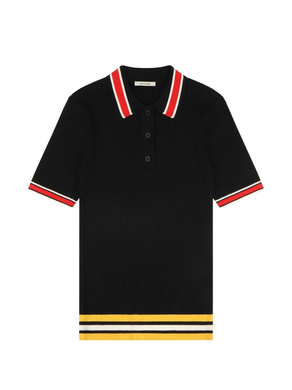 Entire Studios Striped Ribbed Polo Shirt In Black