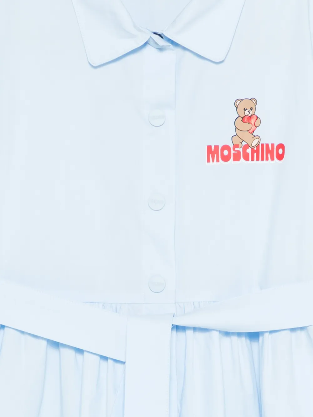 Moschino Kids Jurk met ceintuur en beerprint Blauw