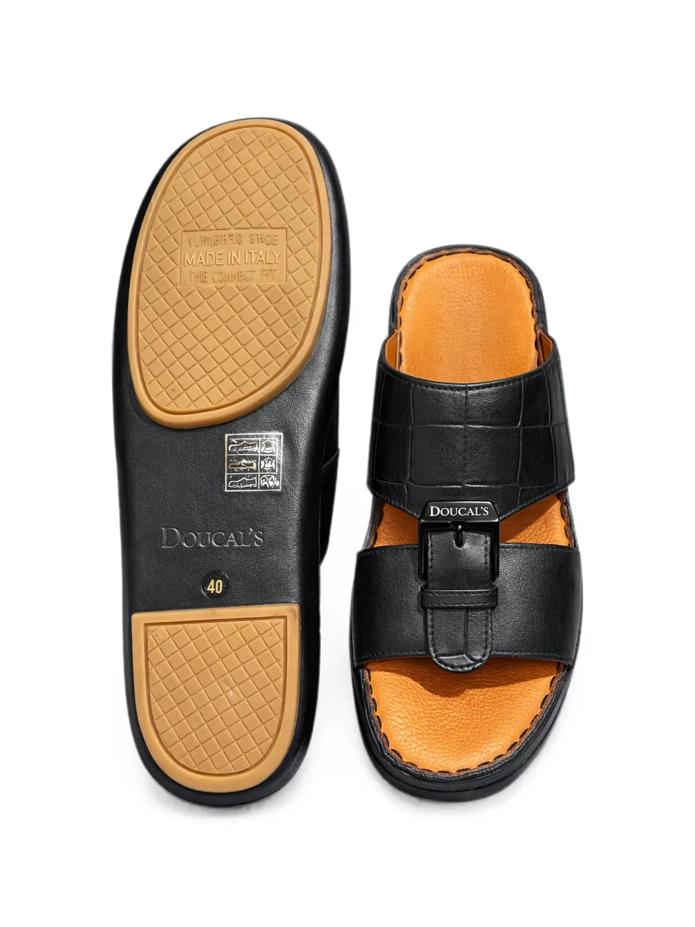 Doucal's croc-effect buckle-fastening sandals Zwart