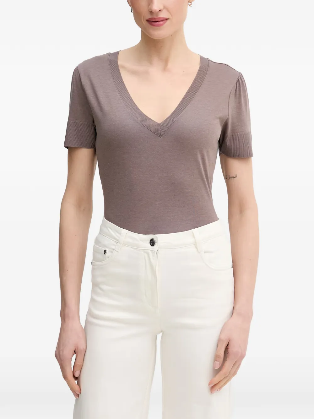 Mos Mosh Mmsink V-neck Short-sleeve T-shirt In Brown