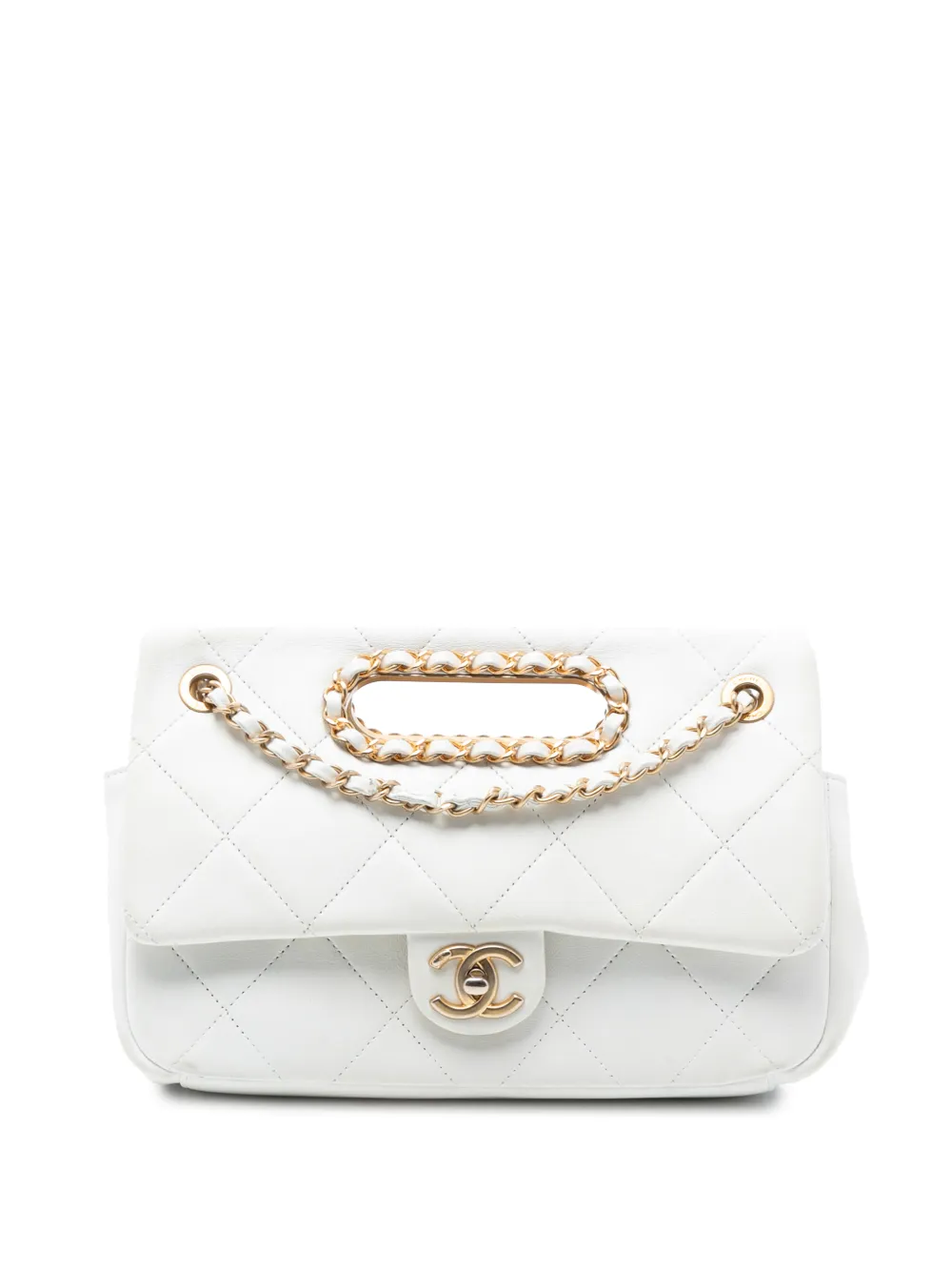 CHANEL Pre-Owned 2019 Medium Quilted Lambskin A Real Catch Flap satchel - Bianco