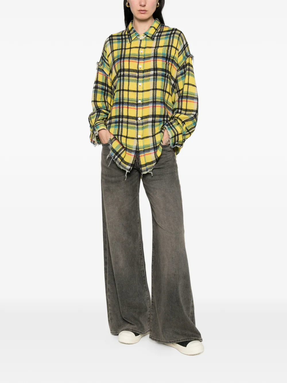  R13 Fringed Checked Shirt - Yellow 