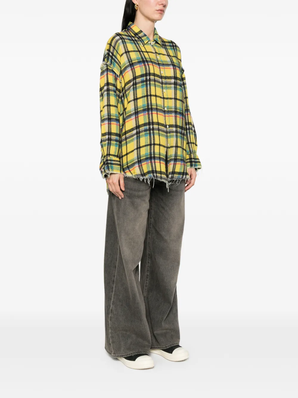  R13 Fringed Checked Shirt - Yellow 