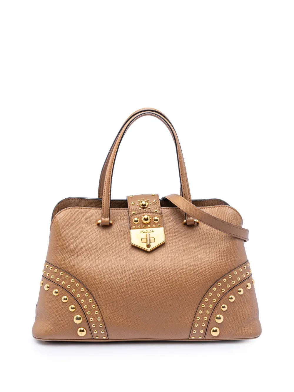 Prada Pre-Owned 2010-2026 Studded Saffiano Cuir Promenade satchel - Brown