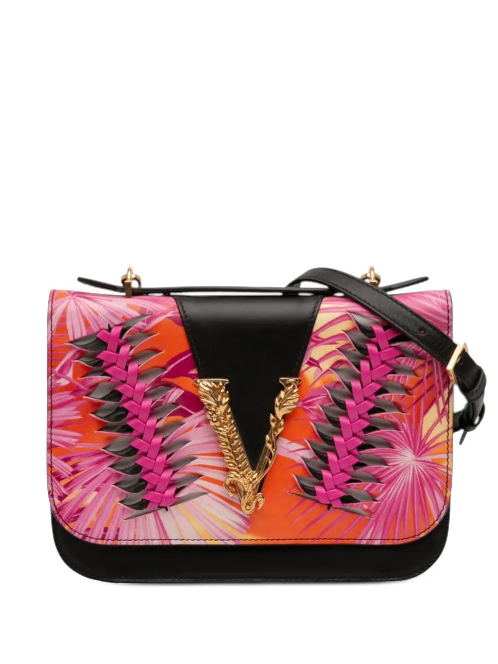 Versace Pre-Owned 2010-2025 Calfskin Jungle Weave Virtus satchel - Nero