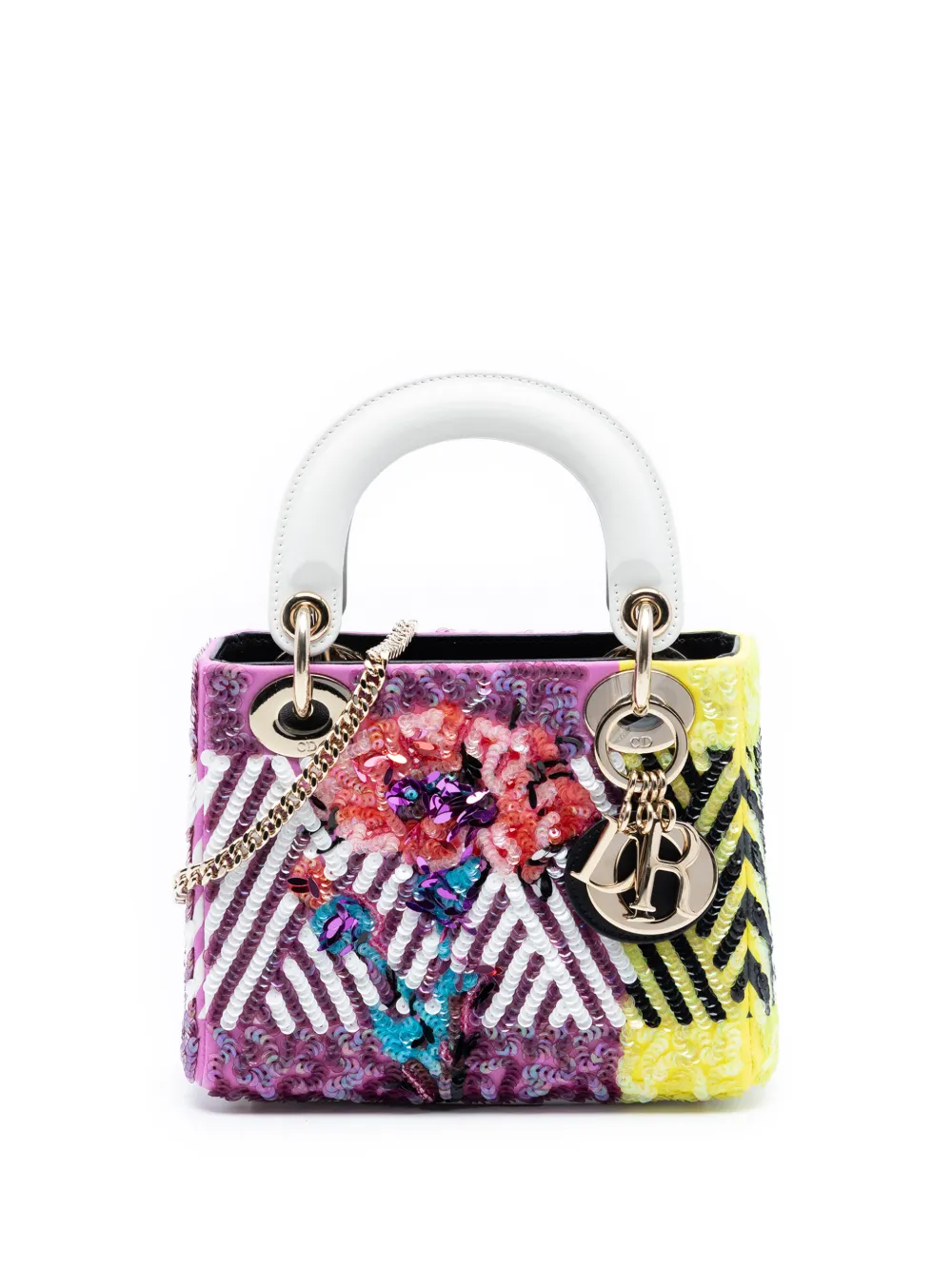 Christian Dior Pre-Owned 2022 Mini Canvas Sequin Flower Pop Lady Dior satchel - Viola