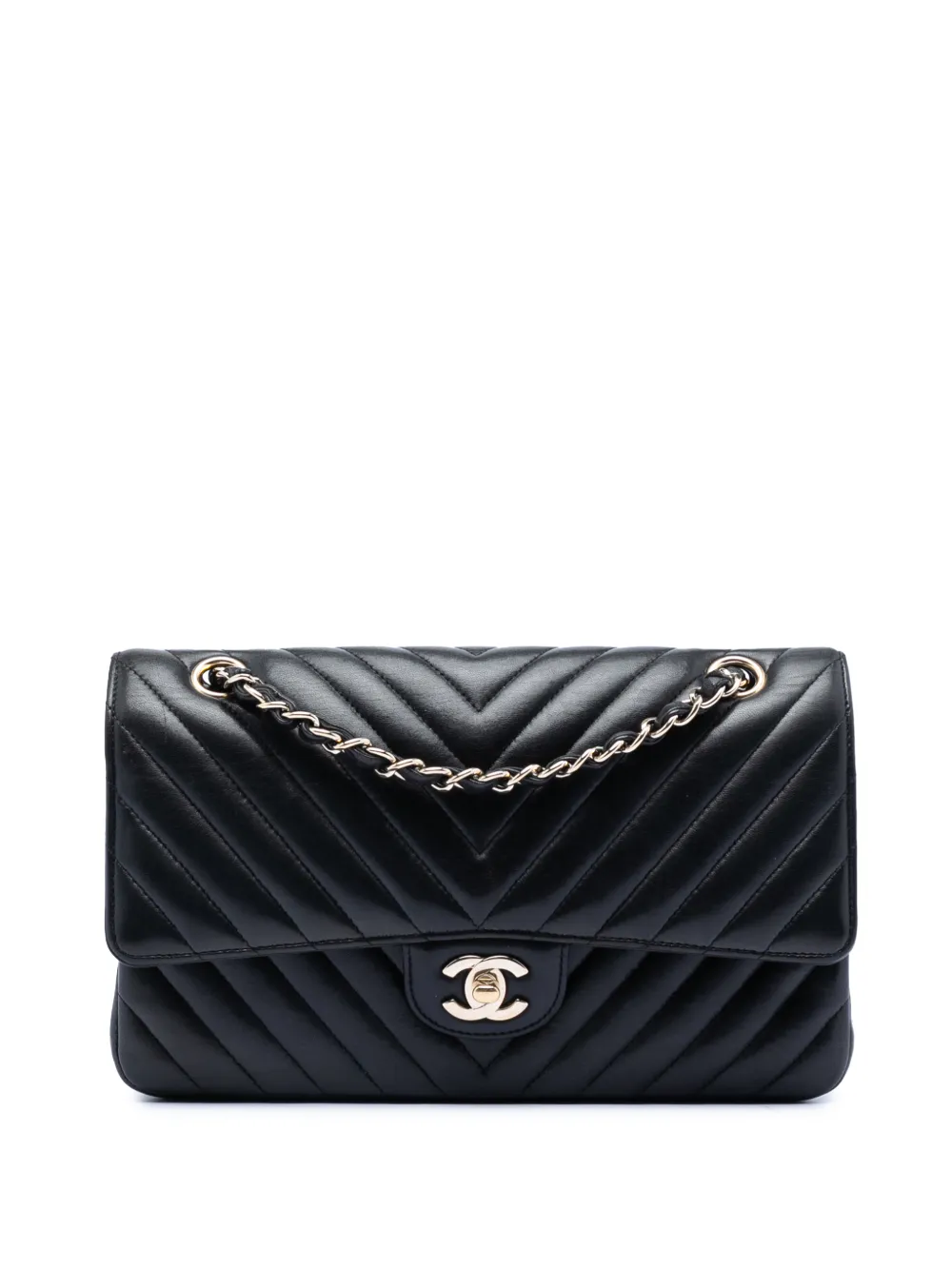 CHANEL Pre-Owned 2017-2018 Medium Classic Chevron Lambskin Double Flap shoulder bag - Nero