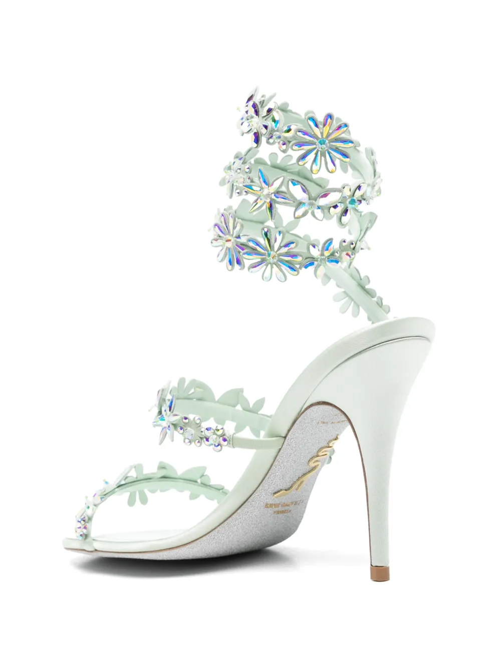 René Caovilla floral-embellished heeled sandals Groen
