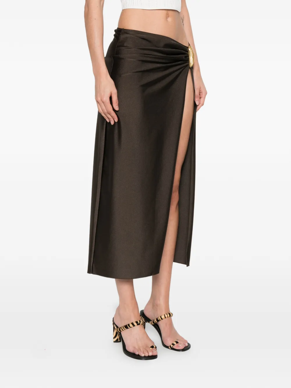  Simkhai Gathered Embellished Midi Skirt - Brown 
