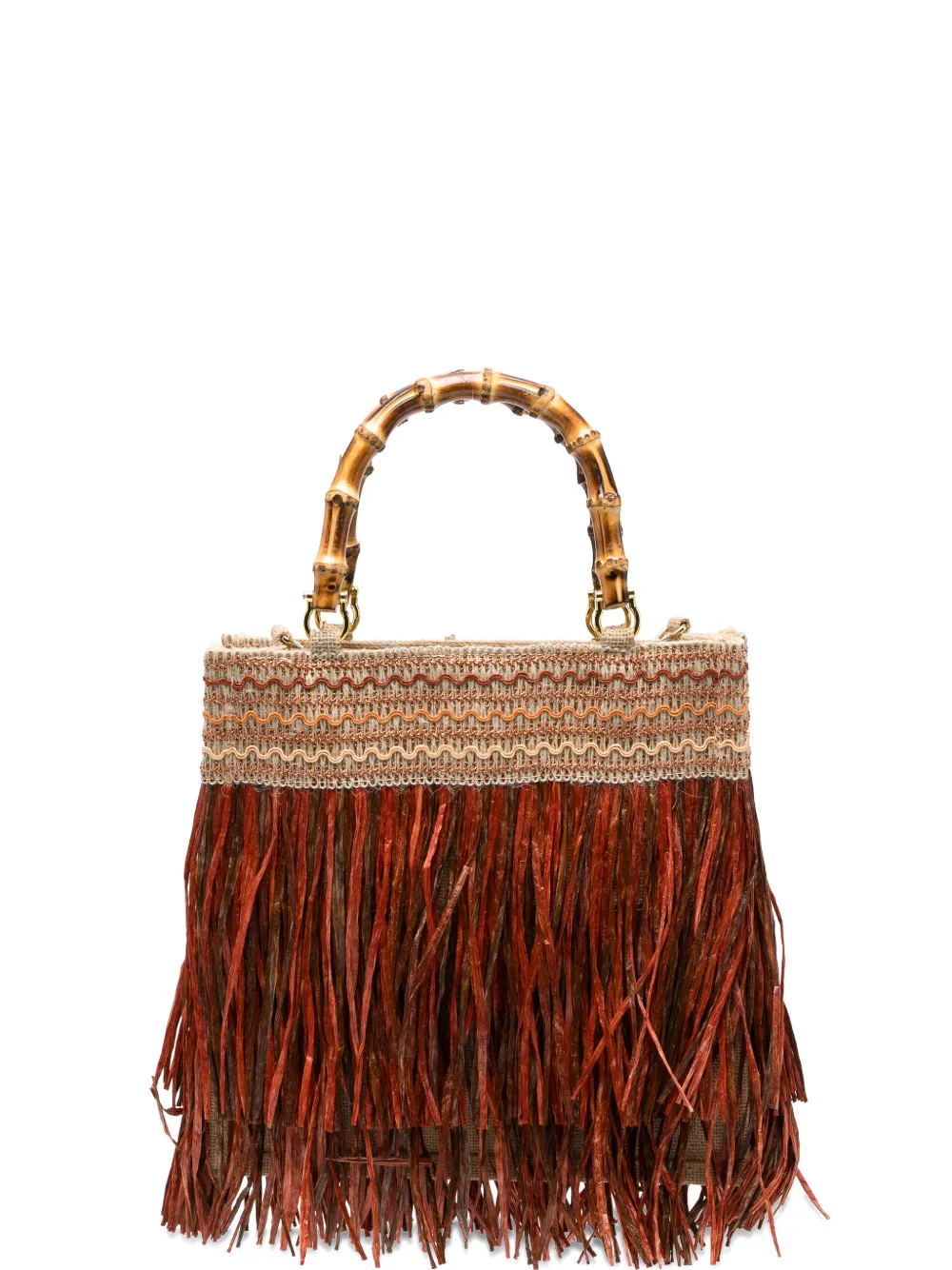la milanesa medium Calla fringe bamboo handle tote bag - Rosso