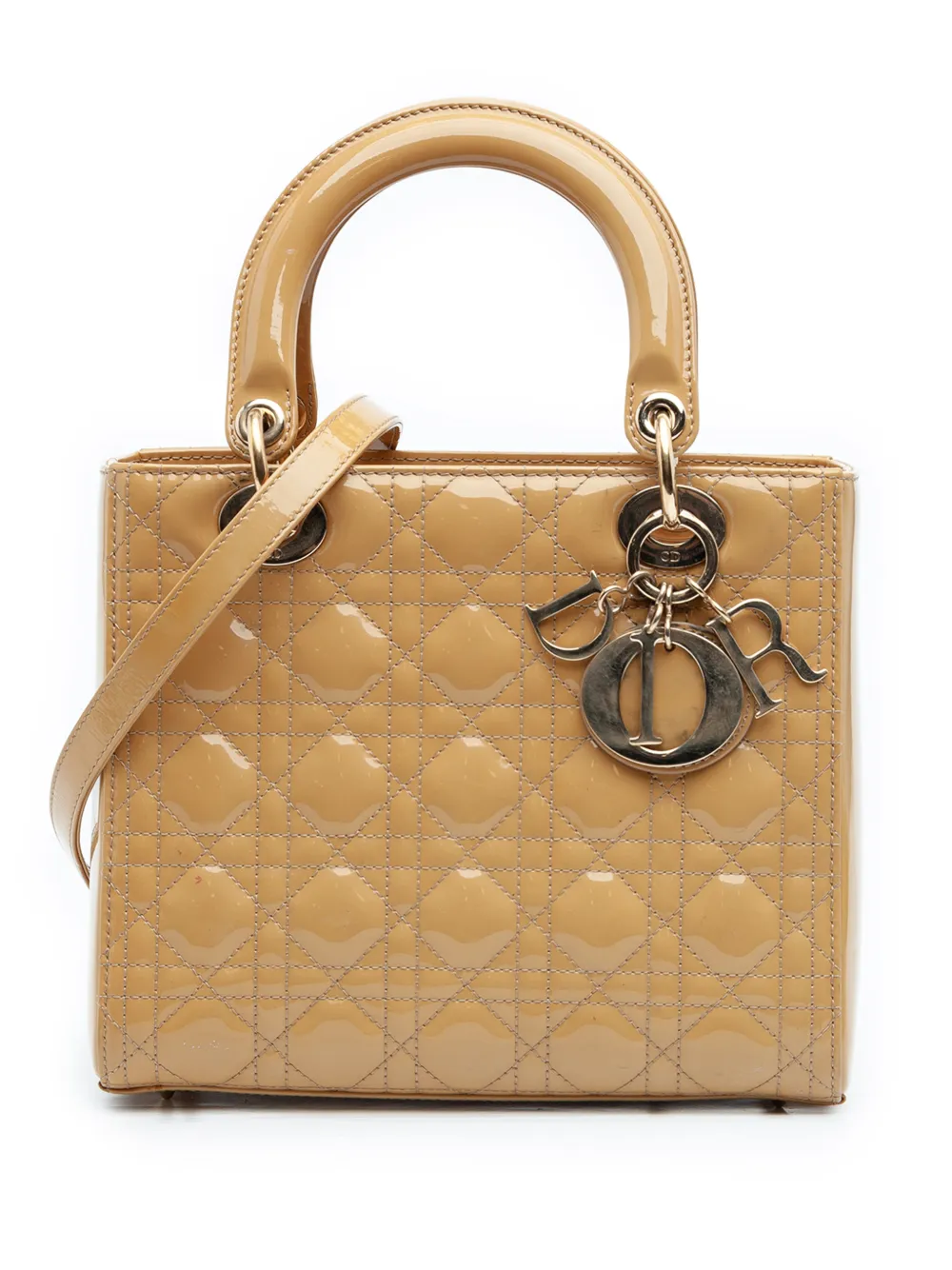 Christian Dior Pre-Owned 2013 Medium Patent Cannage Lady Dior satchel - Marrone