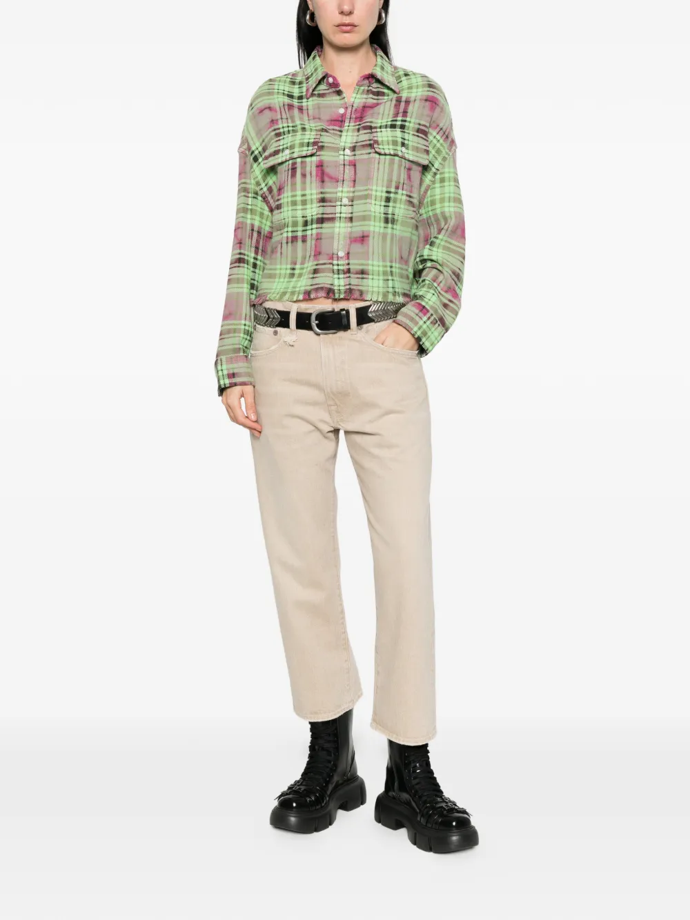  R13 Plaid Frayed Shirt - Green 