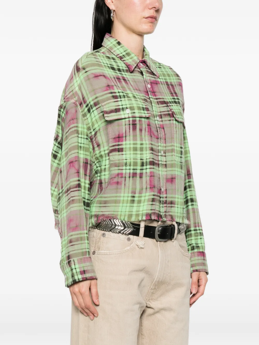  R13 Plaid Frayed Shirt - Green 
