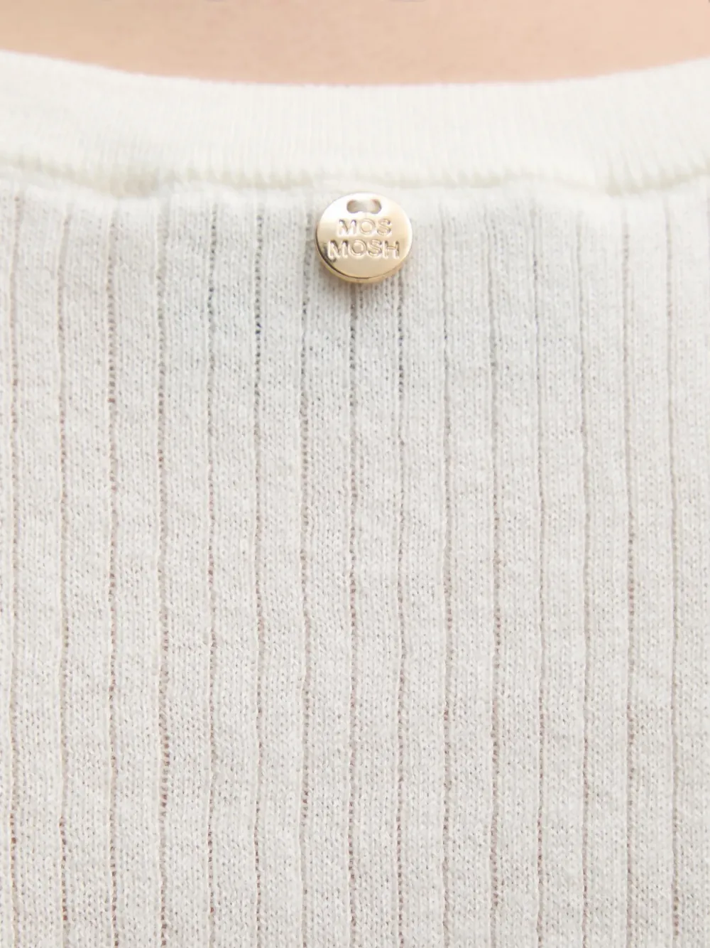 Mos Mosh Ribgebreide trui met V-hals Beige