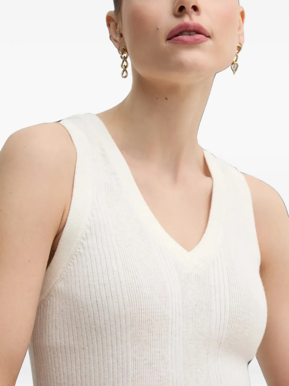 Mos Mosh Ribgebreide trui met V-hals Beige