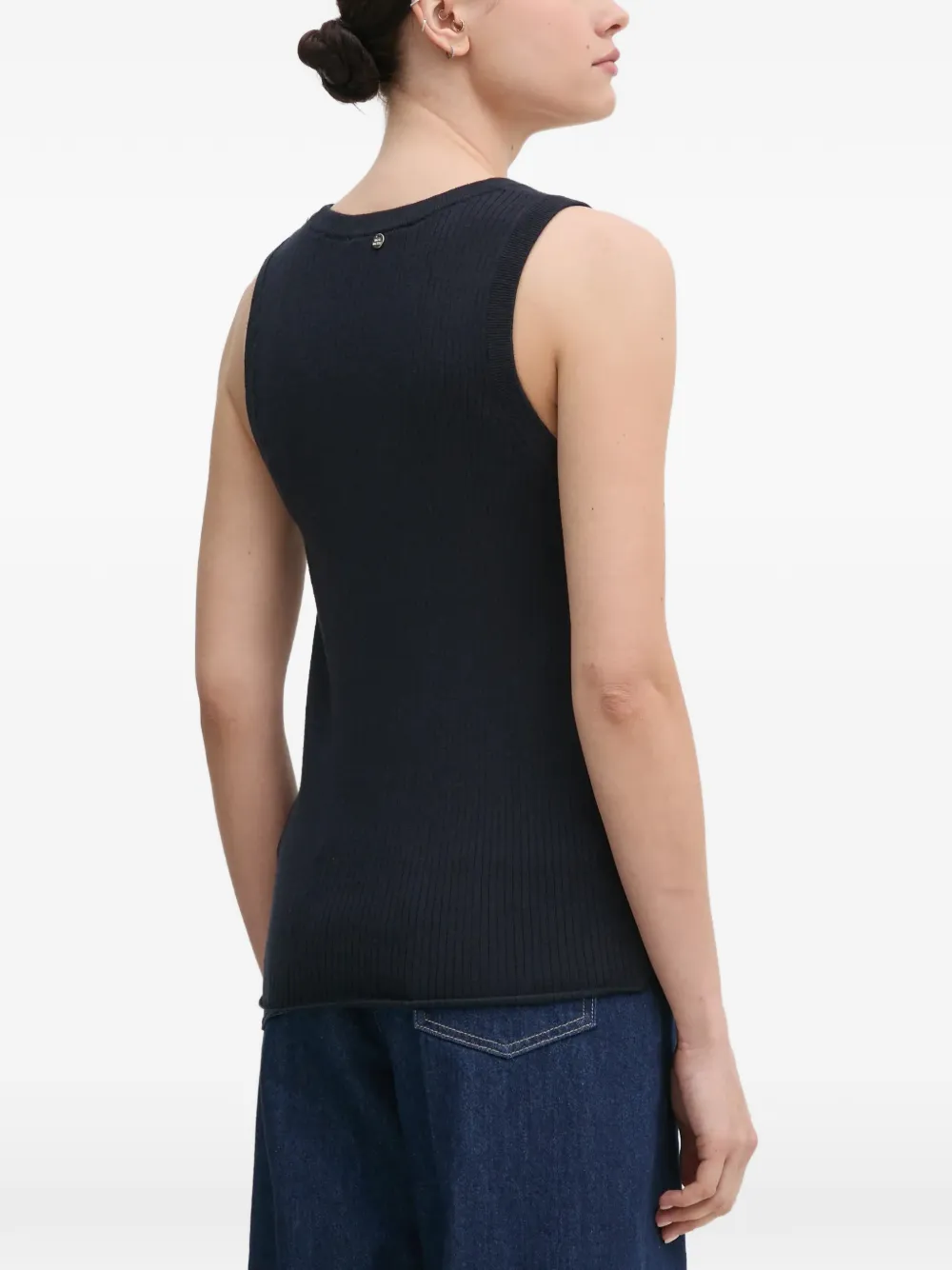 Mos Mosh Geribbelde top met V-hals Blauw