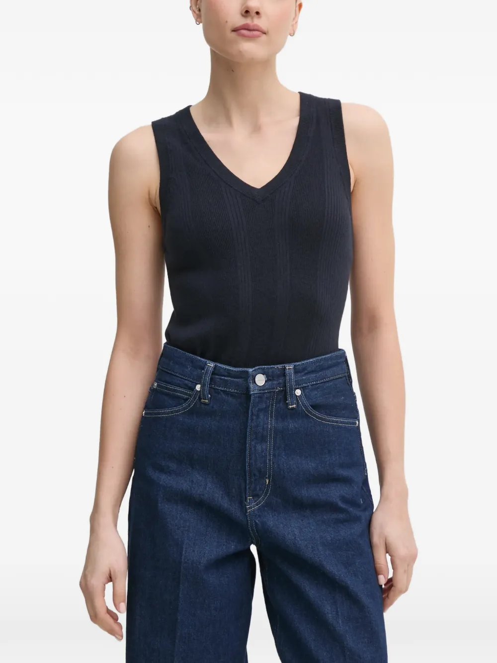 Mos Mosh V-neck Ribbed Top In Blue