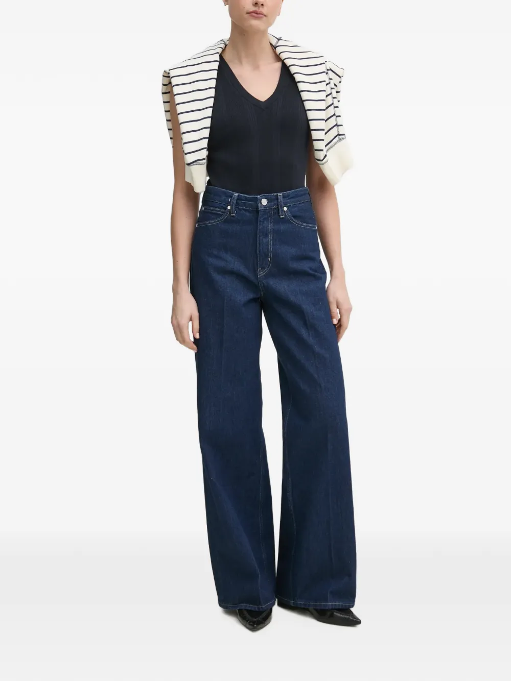 Mos Mosh Geribbelde top met V-hals Blauw