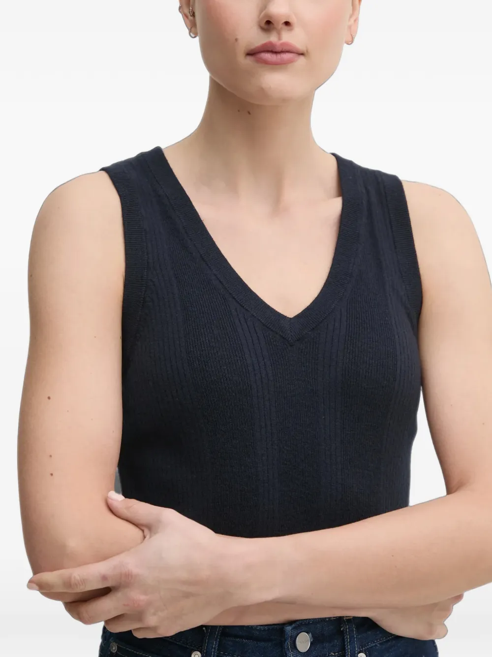 Mos Mosh Geribbelde top met V-hals Blauw