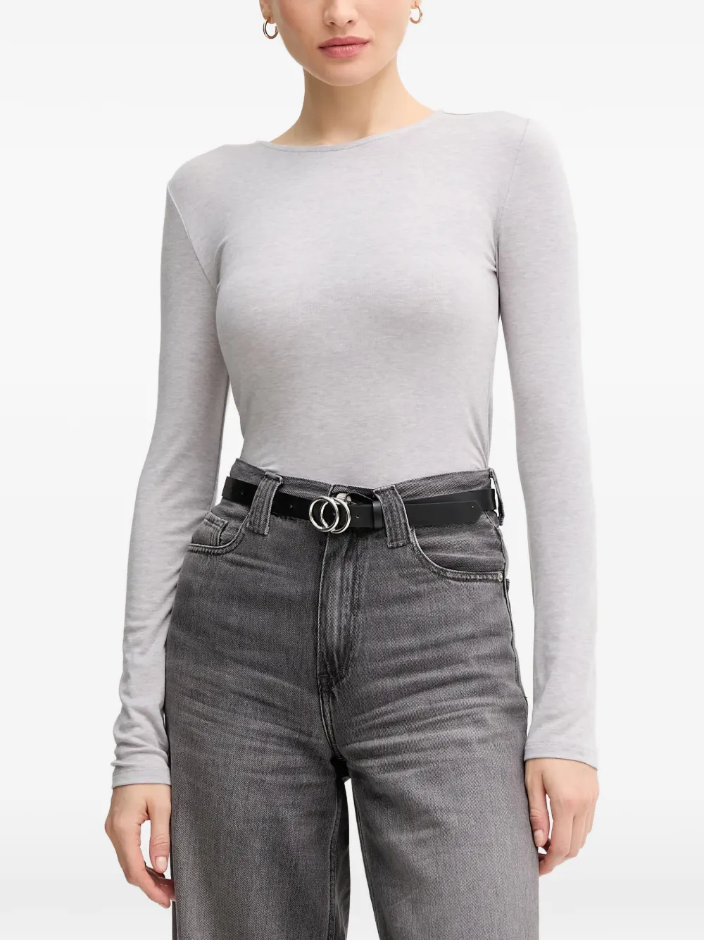 Mos Mosh Long-sleeve Round-neck T-shirt In Gray