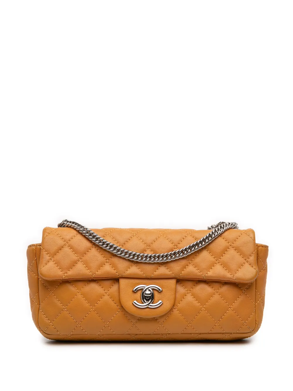 CHANEL Pre-Owned 2008-2009 CC Quilted Lambskin East West Single Flap shoulder bag - Arancione