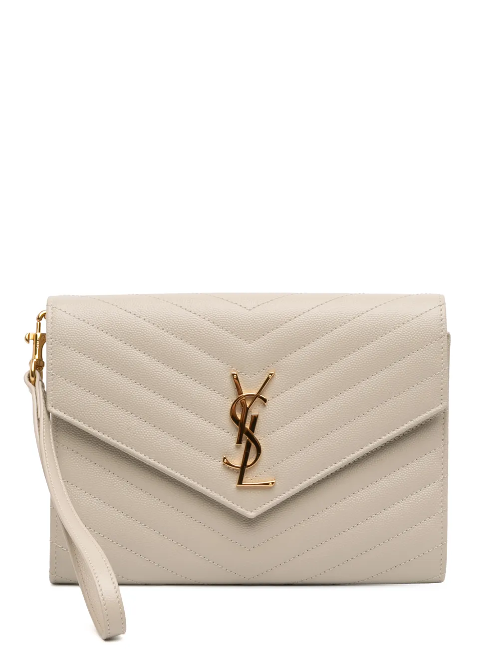 Saint Laurent Pre-Owned 2023 Grain De Poudre Matelasse Cassandre Flap Pouch clutch bag - Bianco