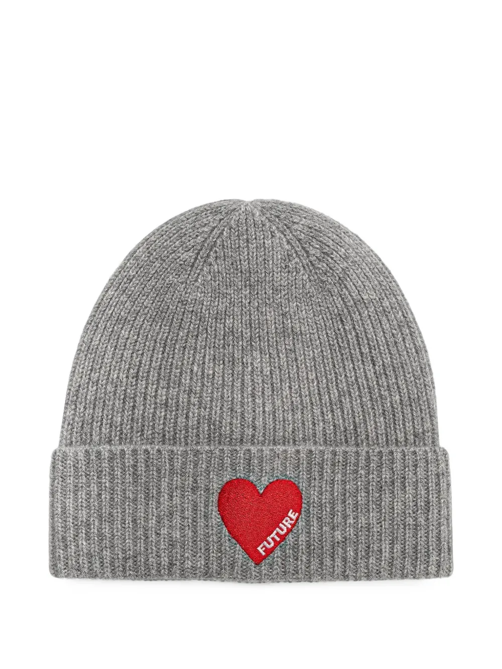From Future Heart-patch Ribbed-knit Beanie Hat In Gray