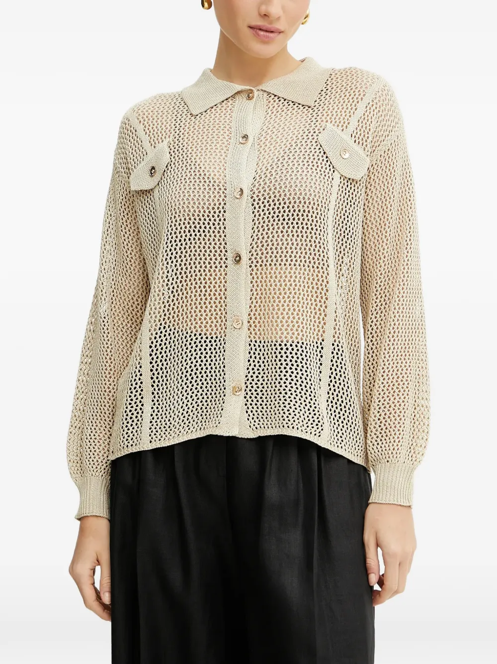 FRACOMINA open-knit button-up cardigan - Toni neutri