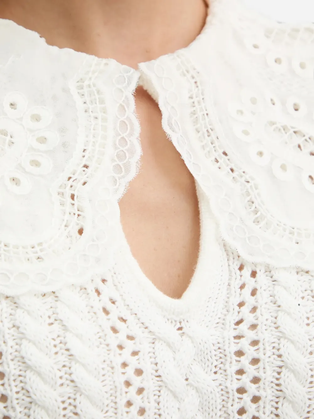 FRACOMINA Kabelgebreide trui met broderie anglaise Wit