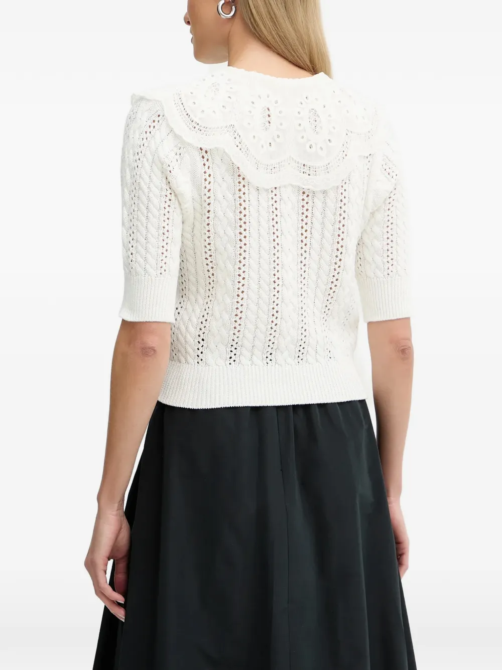 FRACOMINA Kabelgebreide trui met broderie anglaise Wit