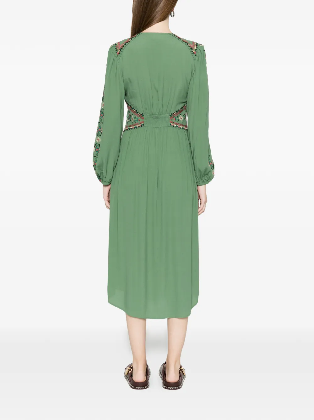 Ba&Sh Robe Tina midi-jurk met borduurwerk en knopen Groen