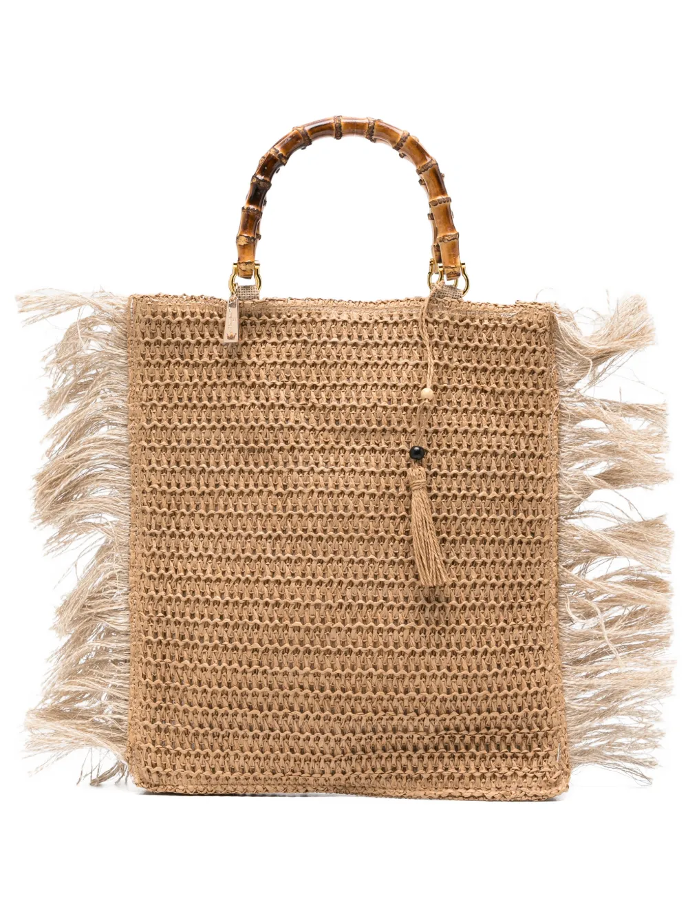 la milanesa Zahra fringed bamboo-handle tote bag - Toni neutri