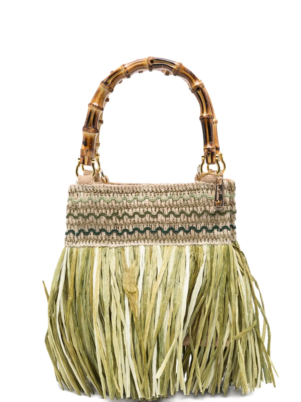 la milanesa small Calla bamboo-handle fringe tote bag - Verde