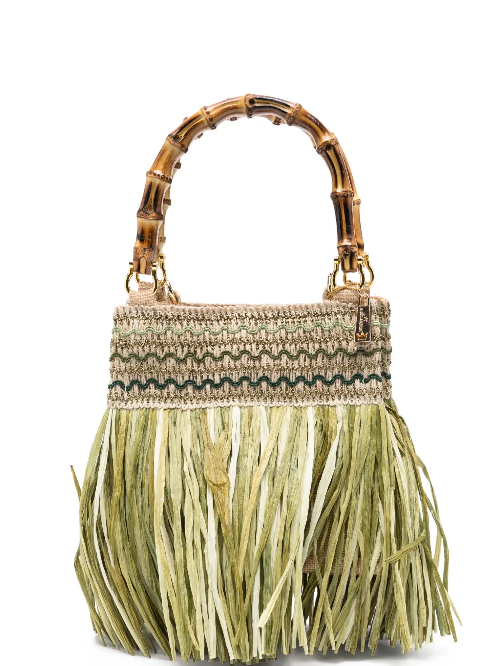 la milanesa small Calla bamboo-handle fringe tote bag - Verde