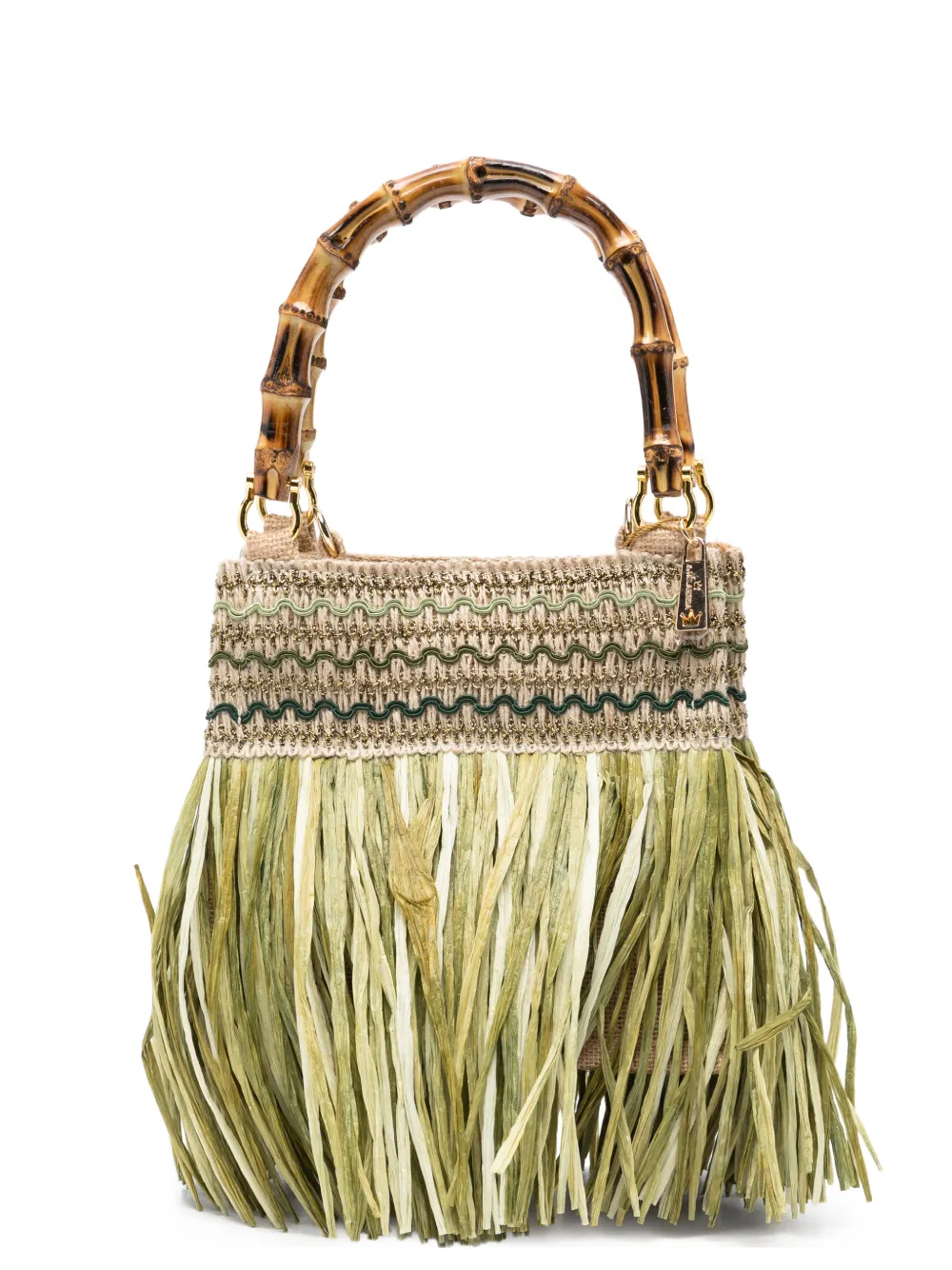 la milanesa small Calla bamboo-handle fringe tote bag - Verde
