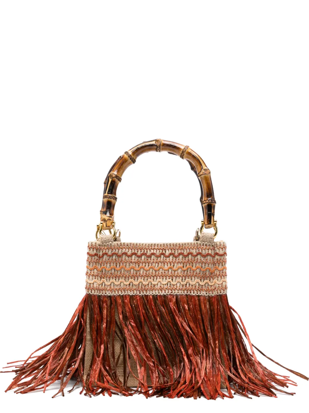 la milanesa small Calla fringe bamboo handle tote bag - Marrone