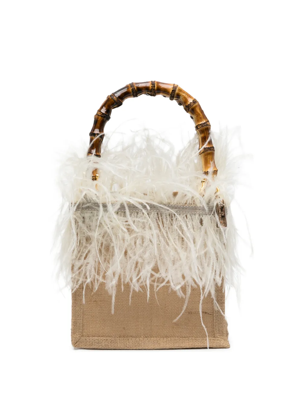 la milanesa small Violetta feather bamboo-handle tote bag - Toni neutri