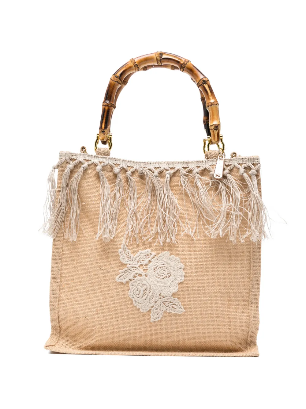la milanesa Flem bamboo-handle fringed tote bag - Toni neutri