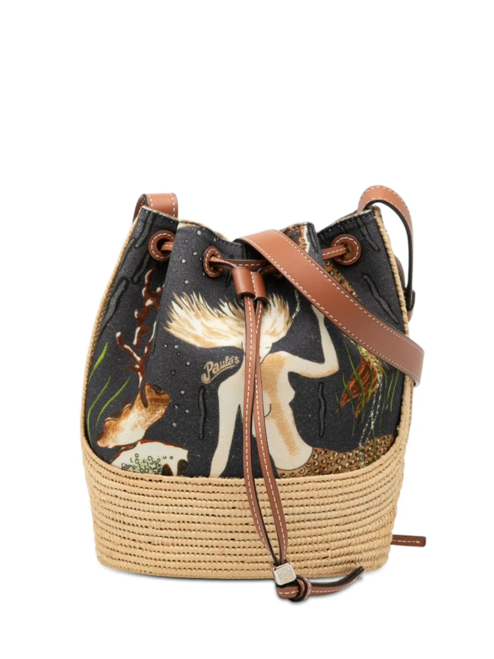 Loewe Pre-Owned 2020 Paulas Ibiza Small Canvas Mermaid Print Balloon Drawstring bucket bag - Grigio